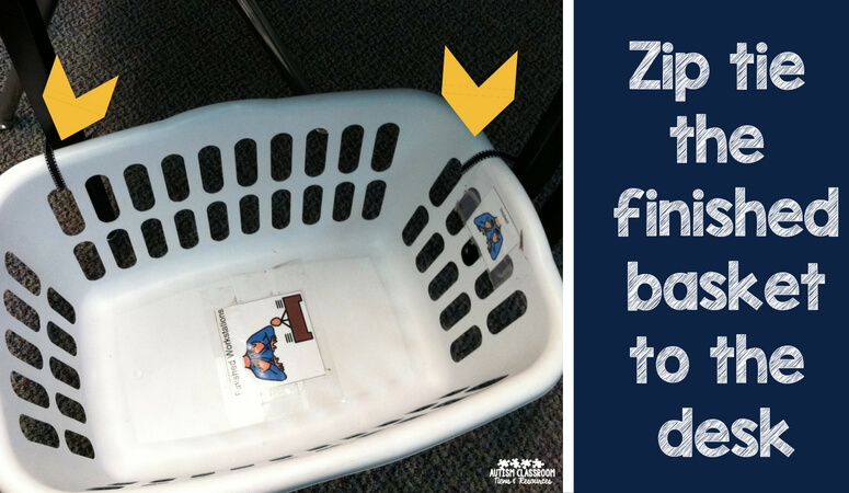 Zip tie the finishedbasketto the desk For finished baskets that move, use zip ties to fasten them to the table or the desk to keep from tripping over them. See more hacks with workbasket Wednesday.