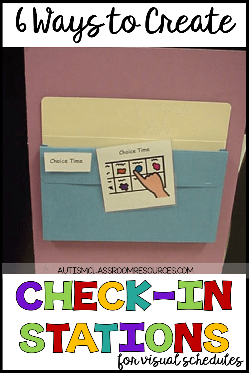 Visual schedule check-in stations are so important in teaching students with autism to use visual schedules. Without them, it just becomes something they have to do at the transition rather than something that can give them information. Find out 6 easy and relatively cheap ways to set them up in your classroom in this post. Visual schedule check-in stations are so important in teaching students with autism to use visual schedules. Without them, it just becomes something they have to do at the transition rather than something that can give them information. Find out 6 easy and relatively cheap ways to set them up in your classroom in this post.