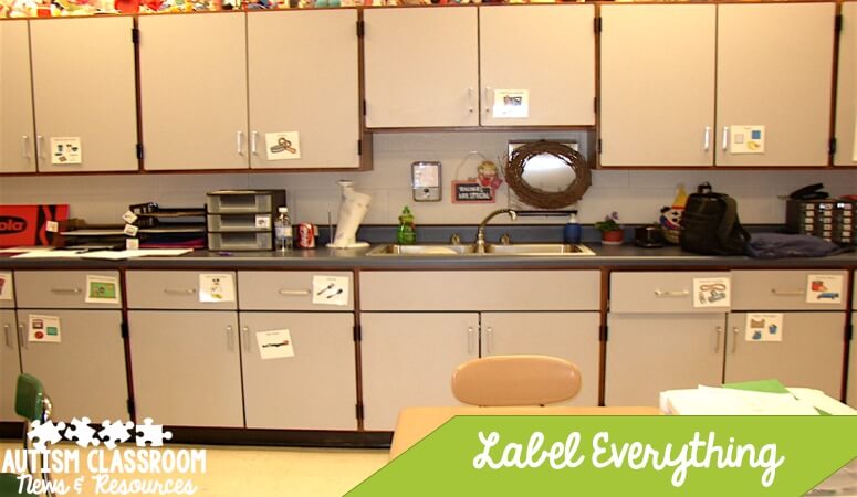 Labeling the cabinets allows everyone to find what they need independently. Click through for tips for classroom materials organization.