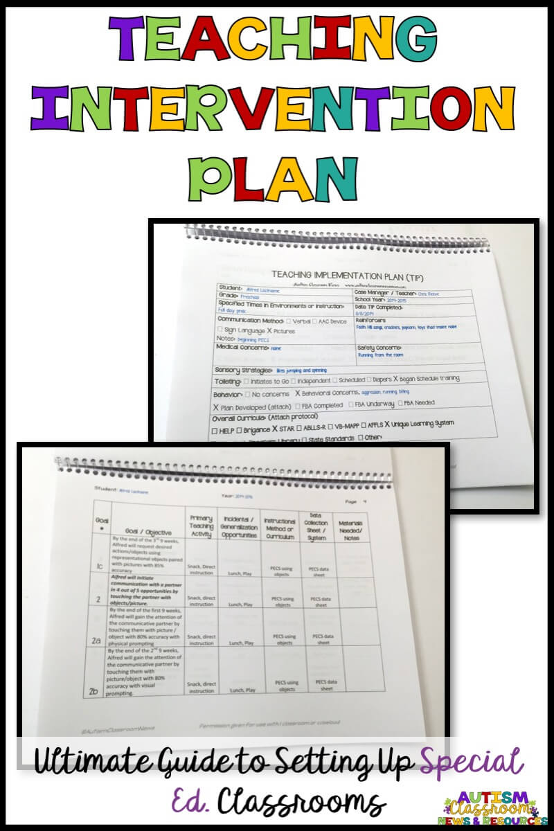 TEACHING INTERVENTION PLAN FEATURE Perfect for autism classroom setup, the Teaching Intervention Plan (TIP) can help special education teachers plan out the schedule, instruction and data collection. Find out more about it in this round up post with examples.