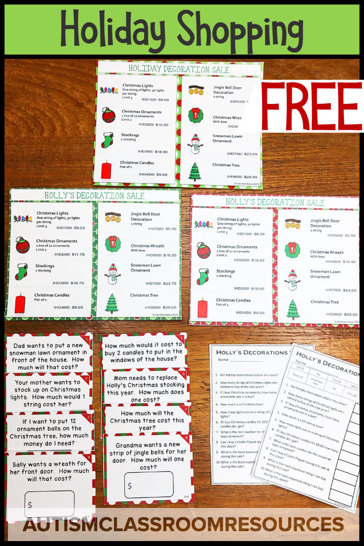 holiday shopping The winter holidays are always a tough time to get our students in special ed engaged. I've rounded up my holiday resources that are perfect for boosting engagement in independent work and in instruction with basic academics, money skills, and language tasks. Click through to check them out. #specialed #christmasresources