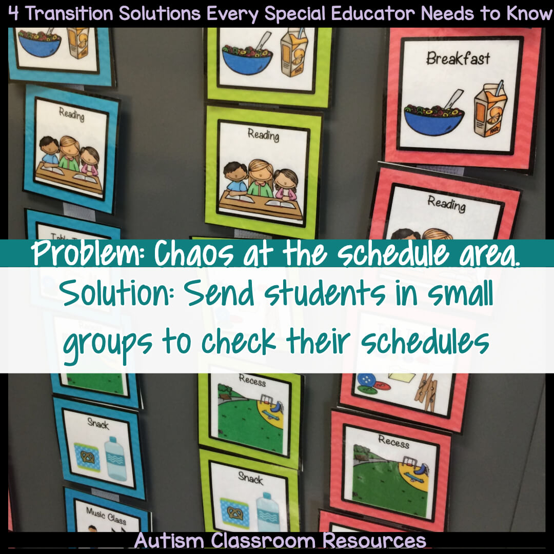 Do you have chaos in the transition area or schedule area of your classroom at times? One solution is to send students in small groups of 1 or 2 at a time.. Read the post to find out how to make this work and 3 other solutions to transitions that can help. Do you have chaos in the transition area or schedule area of your classroom at times? One solution is to send students in small groups of 1 or 2 at a time.. Read the post to find out how to make this work and 3 other solutions to transitions that can help.