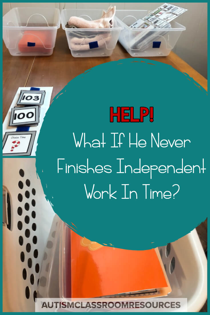 As a special educator, have you ever had a student who just can't seem to finish his independent work baskets in the time you give him? This post has tips for finding out why he isn't finishing and ways to address it so that he can. Help your students be more independent with this easy troubleshooting process. As a special educator, have you ever had a student who just can't seem to finish his independent work baskets in the time you give him? This post has tips for finding out why he isn't finishing and ways to address it so that he can. Help your students be more independent with this easy troubleshooting process.