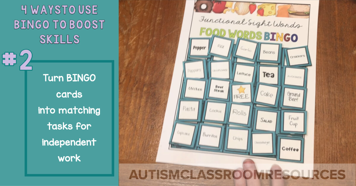 BINGO games can make great work baskets or independent work tasks for matching. Just cut the calling cards apart and add Velcro. This blogger is sharing 3 other strategies for using BINGO in the classroom to increase generalization and maintenance of skills. BINGO games can make great work baskets or independent work tasks for matching. Just cut the calling cards apart and add Velcro. This blogger is sharing 3 other strategies for using BINGO in the classroom to increase generalization and maintenance of skills.