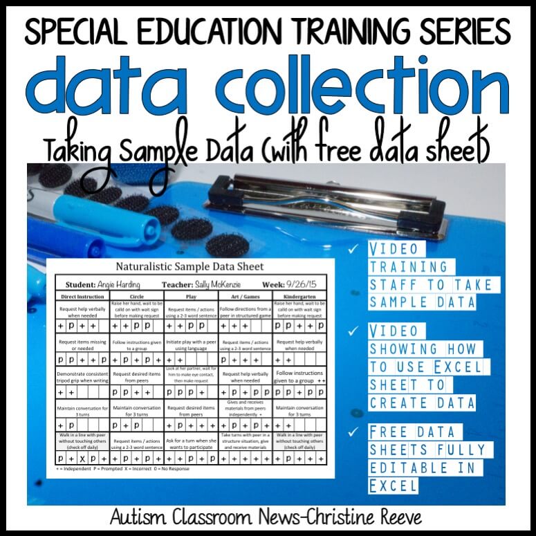 Special Education Training Series. Data Collection. Taking Sample Data (with free data sheet). Video training staff to take sample data. video showing how to use excel sheet to create data. free data sheets fully editable in excel.